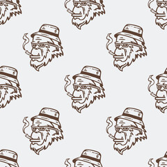 Wall Mural - seamless pattern of a chimpanzee's head smoking a cigarette