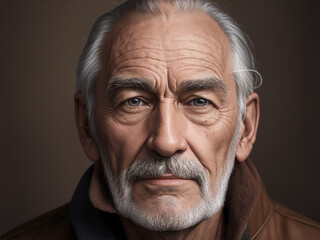 Sticker - Realistic photo of one older men with an brown background by Generative AI