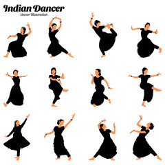 Wall Mural - Indian woman dancer vector illustration set.