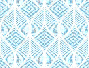  The geometric pattern with wavy lines. Seamless vector background. White and blue texture. Simple lattice graphic design