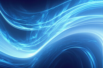 Wall Mural - Neon wave. Light motion. Blur fluorescent blue color glow curve line trail on dark abstract art illustration futuristic background with copy space.