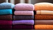 © Boomanoid - Clean folded colorful towels. Hygiene and cleanliness theme.