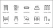 © IconArt - furniture and household outline icons set. thin line icons such as comfortable, kotatsu, folding screen, baby cot, single, lounge chair, ceremonial vector.