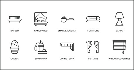 Poster - furniture & household outline icons set. thin line icons such as small saucepan, furniture, lamps, c