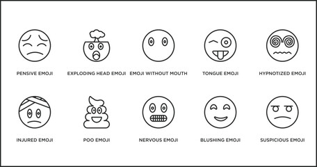 Poster - emoji outline icons set. thin line icons such as emoji without mouth, tongue emoji, hypnotized injur