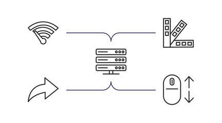 Poster - web hosting outline icons set. thin line icons such as bandwidth, color scheme, dns, forwarding, scrolling vector.