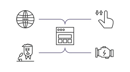 Poster - web outline icons set. thin line icons such as news, tab, web page variant, newscaster, engine vector.