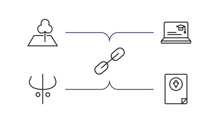 Aufkleber - web outline icons set. thin line icons such as land, looking for students, interlinked web, darkness
