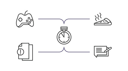 Poster - ultimate glyphicons outline icons set. thin line icons such as game controller cross, pizza piece, time almost full, exclamation file, writing message vector.