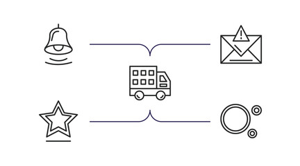 Poster - ultimate glyphicons outline icons set. thin line icons such as alarm bell, error message, big cargo truck, star point, big and small dots vector.
