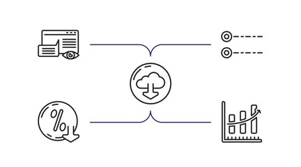 Poster - user interface outline icons set. thin line icons such as data viewer, radio button, download from the cloud, less percentage, increasing data vector.