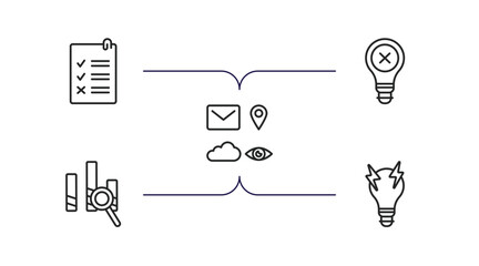 Poster - user interface outline icons set. thin line icons such as rule, bad idea, the of, data analysis, brainstorming vector.