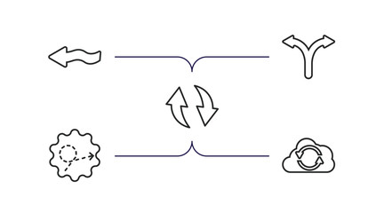 Poster - user interface outline icons set. thin line icons such as squiggly arrow, bifurcation, update arrow, scribble broken line, back up vector.
