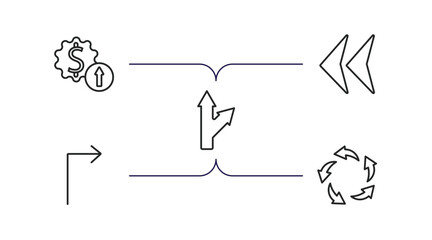 Poster - user interface outline icons set. thin line icons such as improve incomes, arrowheads, detour, right arrow with turn, spinning arrows vector.