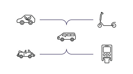 Poster - transportation outline icons set. thin line icons such as eco-friendly transport, micro scooter, min