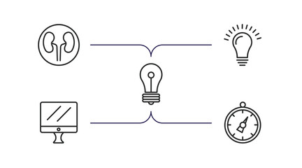 Poster - technology outline icons set. thin line icons such as dialysis, light on, light bulb turned off, simple screen, stopwatch running vector.