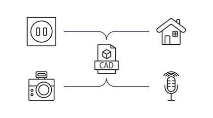 Poster - technology outline icons set. thin line icons such as round socket, domestic, cad, retro squared camera, radio microphone vector.