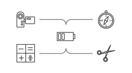 Poster - technology outline icons set. thin line icons such as video camera front view, basic compass, batter