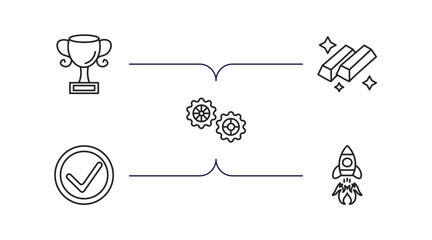 Poster - success outline icons set. thin line icons such as cup, gold ingots, gears, success, startup vector.