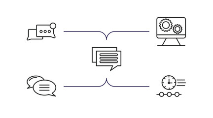 Poster - social media marketing outline icons set. thin line icons such as chat box, system, square bubble, message, timeline vector.