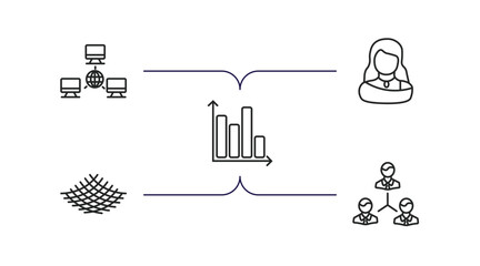 Poster - social media marketing outline icons set. thin line icons such as network conecction, avatars, stadistics, net, coordinating people vector.