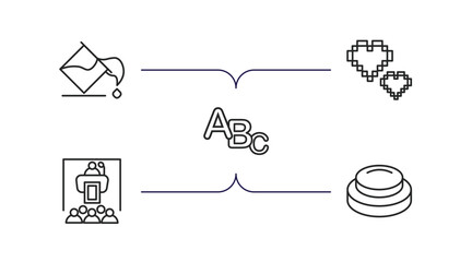 Poster - social media marketing outline icons set. thin line icons such as fill, pixelated, letters, seminar, buttons vector.
