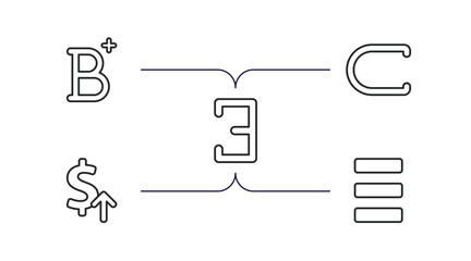 Poster - signs outline icons set. thin line icons such as b calification, is a sub of, there exists, currency value, identical to vector.