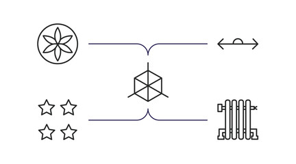 Poster - shapes outline icons set. thin line icons such as flower of life, 180 degrees angle, cube geometrical, star with number four, radiators vector.