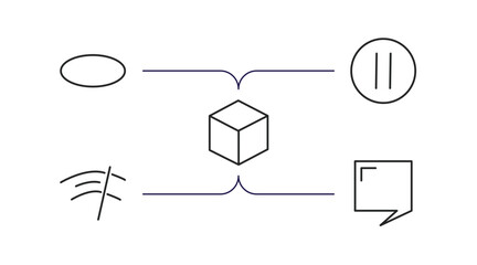 Poster - shapes outline icons set. thin line icons such as elliptic, round stop button, blank cube, winshield wiper, speech bubble black vector.