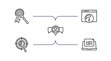Poster - search engine optimization outline icons set. thin line icons such as keywords, speed, viral marketing, targeting, blogging vector.