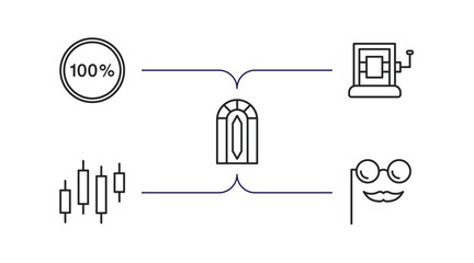 Poster - miscellaneous outline icons set. thin line icons such as 100 percent, wringer, stained glass window, candlesticks, fun glasses vector.