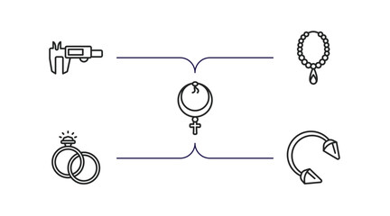 Poster - jewelry outline icons set. thin line icons such as measurement, pearl necklace, anj, engagement, piercing vector.