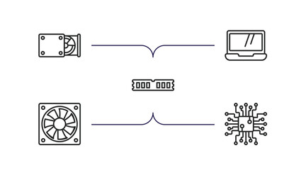 Poster - hardware outline icons set. thin line icons such as cd room, laptop screen, random access memory, computer fan, circuits vector.