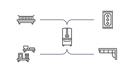 Poster - furniture & household outline icons set. thin line icons such as daybed, rug, fridge, wall shelves, 