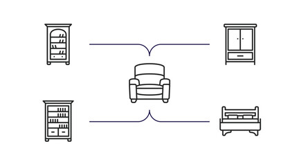 Poster - furniture collection. outline icons set. thin line icons such as bookcase, clo, armchair, bookshelve, bed vector.