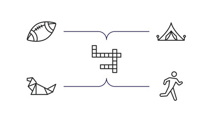 Poster - free time outline icons set. thin line icons such as rugby ball, camping, crossword, origami, running man vector.