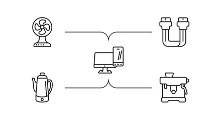 Poster - electronic devices outline icons set. thin line icons such as electric fan, sata, devices, pertor, espresso maker vector.