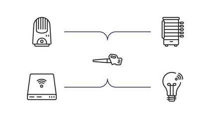 Poster - electronic devices outline icons set. thin line icons such as air purifier, rotisserie, leaf blower, drive, smart light vector.