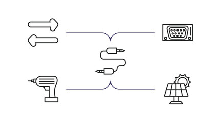 Poster - electrian connections outline icons set. thin line icons such as switch, vga, audio jack, driller, s