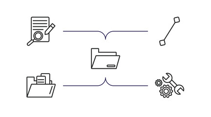 Poster - edit tools outline icons set. thin line icons such as defining, line tool, folders, file folder, repair tools vector.