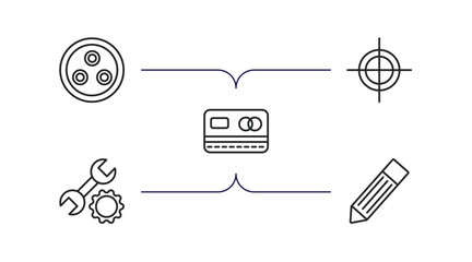 Poster - edit tools outline icons set. thin line icons such as quark, registration mark, blue card, repair tool, pen edit vector.