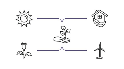 Poster - ecology outline icons set. thin line icons such as sunlight, ecological house, plant on a hand, gree