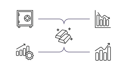 Poster - digital economy outline icons set. thin line icons such as safebox, bar chart, gold ingot, productiv
