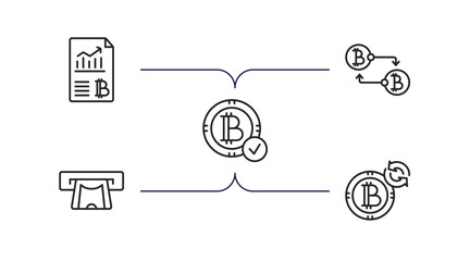 Poster - cryptocurrency outline icons set. thin line icons such as crypto hash rate, peer to peer, bitcoin ac