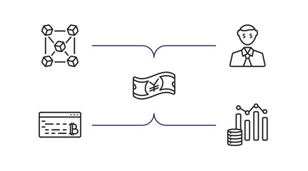 Poster - cryptocurrency outline icons set. thin line icons such as blokchain block, greed, yen, programming, budget diagram vector.