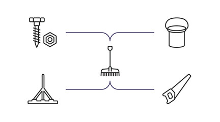 Poster - construction tools outline icons set. thin line icons such as nuts and bolts, bucket, gardening rake