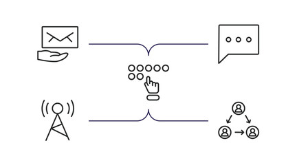 Poster - communication outline icons set. thin line icons such as receiving email, chat bubble, braille, radio antenna, people connection vector.