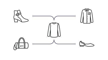 Poster - clothes collection. outline icons set. thin line icons such as ankle boots, formal shirt, long sleev
