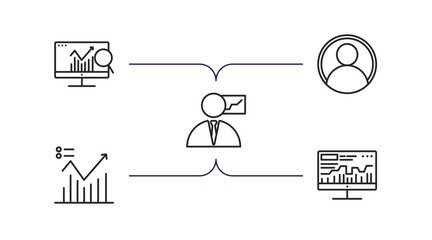 Poster - business and analytics outline icons set. thin line icons such as database analysing, accounting, businessman analysis, analytic visualization, stock market vector.