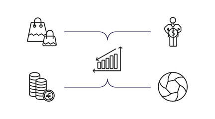 Poster - business outline icons set. thin line icons such as two shopping bags, man holding a big coin, loss chart, euro coins stack, infographic elements vector.